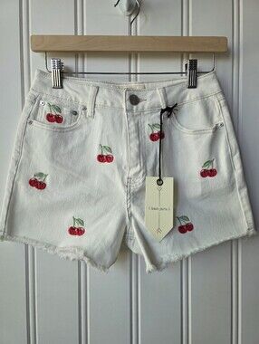 BanJara Embroidered Cherry White Jean Summer High Waist Shorts Size 3 Junior NWT